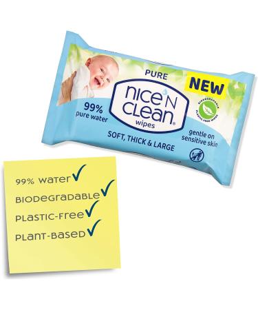 Nice 'N CLEAN Pure Baby Wipes - 60 Count Biodegradable Wet Wipes - 99% Water, Fragrance-Free - Buy Online on GoSupps.com
