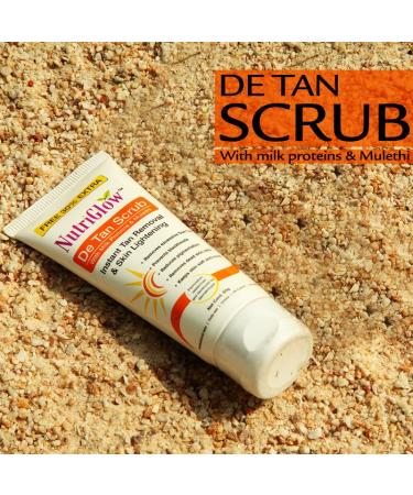 Nutriglow De Tan Scrub - Milk Protein & Mulethi for Deep Exfoliation Tan Removal & Blackhead Treatment - Suitable for All Skin Types - 65gm - Buy Online on GoSupps.com
