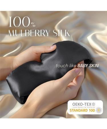 Silk Sleep Mask - 100% Mulberry Silk Adjustable Large Size for Total Blackout Soft & Breathable | Anti-Wrinkle Eye Mask (Black - Buy Online on GoSupps.com