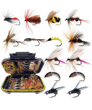 Fly Fishing Flies Kit, 50/114Pcs Handmade Fly Fishing Gear with Dry/Wet Flies, Streamers, Fly Assortment Trout Bass Fishing with Fly Box 114pcs/Set--11 Mixed Styles
