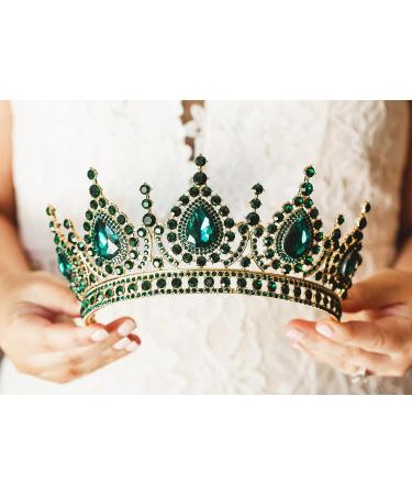 SweetV Baroque Crystal Queen Crown - Wedding Tiara for Bride, Prom, Halloween, Birthday Party - Green - Buy Online on GoSupps.com