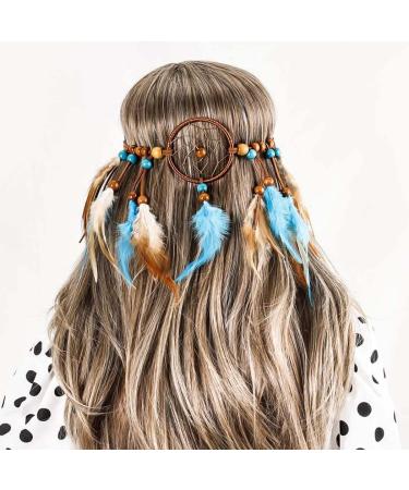 Boho Feather Headband Dream Catcher Hair Band - Handmade Tassel Headpiece for Women and Girls (Blue) - Buy Online on GoSupps.com