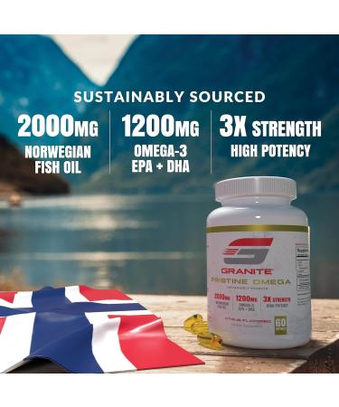 Granite Pristine Omega-3 Supplement 2000mg Norwegian Fish Oil Supplements with EPA & DHA Supports Joint Heart Brain & Mood Sustainably Sourced Purity Tested (60 Softgels) - Buy Online on GoSupps.com