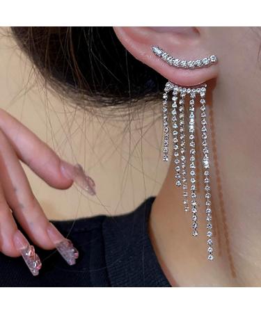 Buy Vintage Rhinestone Chandelier Drop Earrings | Crystal Ear Climbers & Silver CZ Tennis Chain Jewelry for Women - Buy Online on GoSupps.com
