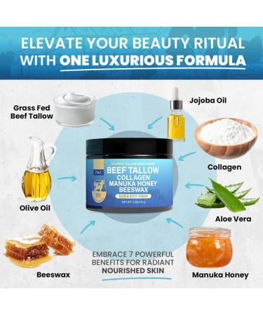 Beef Tallow for Skin Tallow and Honey Balm Deep Moisturizing Nourish Face Moisturizer Soothing All-Natural Moisturizer for Body and Face Skin Care for Soft Hydrated Sensitive Dry Repair 4.97 oz - Buy Online on GoSupps.com