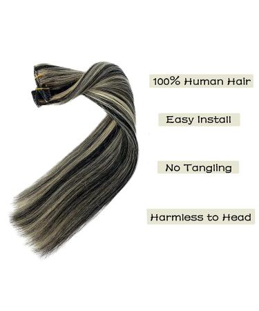 70g Clip-In Human Hair Extensions - 20inch Straight Remy Hair #1P613 Black with Light Blonde Balayage - 7pcs - Buy Online on GoSupps.com