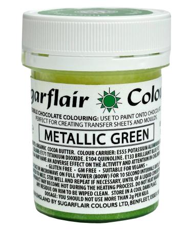 Sugarflair Metallic Green Chocolate Paint - Coloured Cocoa Butter for Painting Directly Onto Chocolate Transfer Sheets or Moulds - 35g