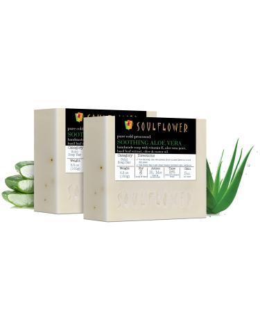 Soulflower Organic Aloe Vera Handmade Bar Soap for Men Women With Cool Fresh Aloe Vera Juice for Face Skin & Body - Natural Aromatic Vegan Cruelty Free Pack of 2 5.3Oz Each Fresh Aloe Vera Pack of 2