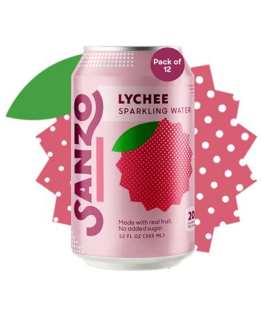Sanzo Flavored Sparkling Water - Lychee (Berry), 12-Pack - Carbonated Drink Made with Real Fruit and Sugar-Free - Non-GMO, Gluten-Free and Vegan - 12 Fl Oz Cans - Floral, Fragrant, and Sweet