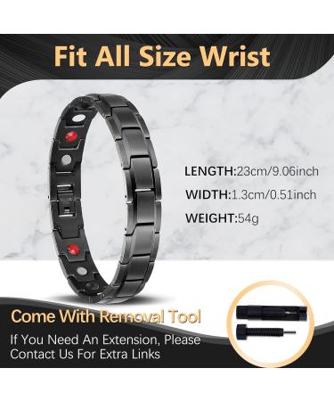 Jeracol Titanium Steel Magnetic Bracelet for Men - Adjustable Length Wristband with Ultra Strength Magnets - Includes Links Removal Tool and Gift Box - F-black - Buy Online on GoSupps.com