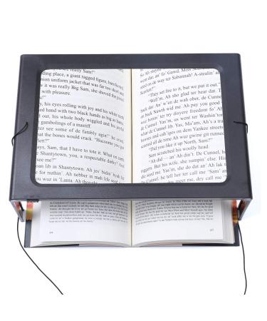 Hands-Free Magnifying Glass Large Full-Page Rectangular 3X Magnifier LED Lighted Illuminated Foldable Desktop Portable for Elder Extra Large(Black)