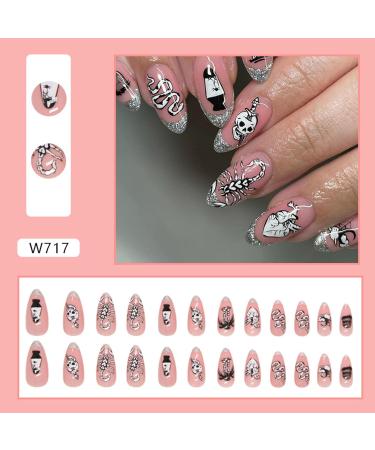 24Pcs Pink White Spider Scorpion Halloween Oval False Nails - Medium Press on Nails for Women and Girls - Buy Online on GoSupps.com