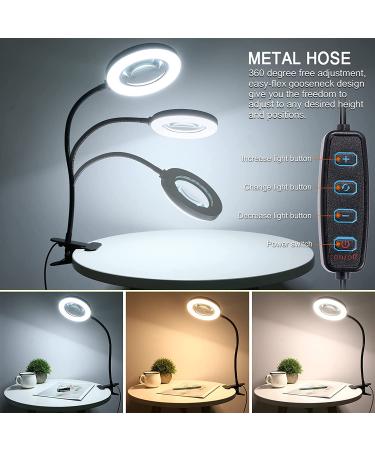 10X Magnifying Lamp with Light & Clip | Adjustable Gooseneck & 3 Color Modes | USB Powered Magnifier for Hobbies, Reading, Crafts - Buy Online on GoSupps.com