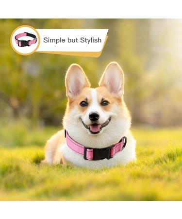 Heele Reflective Dog Collar | Soft Neoprene Padded Nylon for Small to Large Dogs | Adjustable 40-66 cm | Pink - Buy Online on GoSupps.com