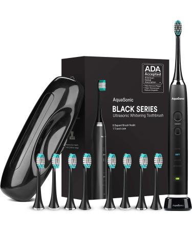 AquaSonic Black Series Ultra Whitening Toothbrush  ADA Accepted Electric Toothbrush - 8 Brush Heads & Travel Case - Ultra Sonic Motor & Wireless Charging - 4 Modes w Smart Timer - Sonic Electric