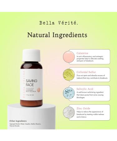 Bella V rit Saving Face | Salicylic Acid Acne Spot Treatment | Vegan & Talc-Free | Colloidal Sulfur & Zinc Oxide | 1 Fl Oz - Effective for Teens & Adults - Buy Online on GoSupps.com