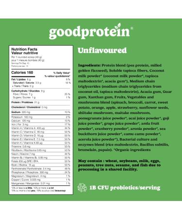 Good Protein Vegan Plant-based Protein Powder 100% Natural Non-GMO Dairy-free Gluten-free Soy-free No Added Sugar and Nothing Artificial. Unflavoured All-in-One Shake 400 grams Unflavoured 440 g - Buy Online on GoSupps.com