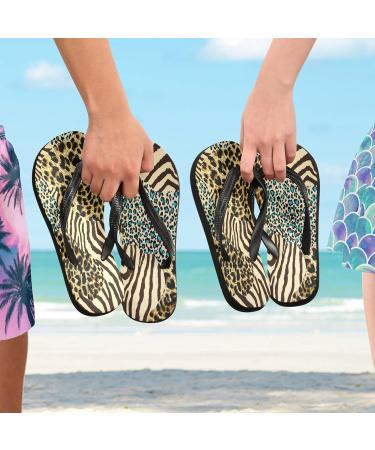 Buy Mnsruu XL Blue Brown Leopard Print Zebra Flip Flop Sandals | Home Slippers for Men & Women - Perfect for Travel Spa & Hotel - Buy Online on GoSupps.com