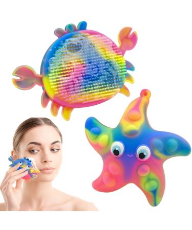 2Pcs Cute Silicone Face Scrubber Crab and Starfish Shape Facial Cleaning Brush Bath Brush for Kids and Adult Handheld Facial Exfoliating Brush Soft Exfoliation Scrubb Massage for Skin