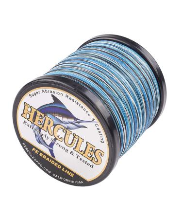 HERCULES Cost-Effective Super Cast 8 Strands Braided Fishing Line 10LB to 300LB Test for Salt-Water,109/328/547/1094 Yards(100M/300M/500M/1000M),Diam.#0.12MM-1.2MM,Hi-Grade Performance,Variety Colors Blue Camo 30LB-0.28MM-
