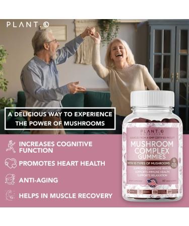 Premium Mushroom Gummies - 10 Mushroom Complex Extract for Brain & Immune Support - Lion's Mane, Reishi, Shiitake - Nootropic Formula for Mood & Relaxation - 60 Chews - Buy Online on GoSupps.com