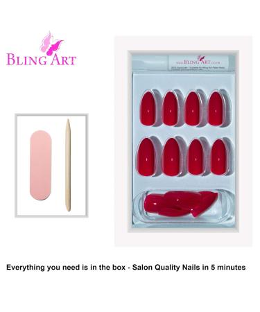Shop Bling Art Red Polished Stiletto Almond False Nails - 24 Long Tips with Glue | International Shipping Available - Buy Online on GoSupps.com
