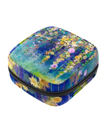 Menstruation pad bag with zipper women's napkin bag tampons collecting bags for women and girls (spring white yellow and red flower watercolor painting)