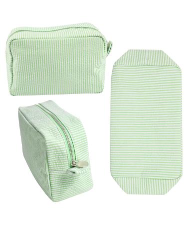Large Mint Green Seersucker Cosmetic Bag | Makeup Pouch Travel Toiletry Case - Buy Online on GoSupps.com