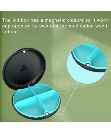 4 Compartment Small Pill Box - Moisture Proof Travel Organizer for Vitamins & Supplements - Pocket & Purse Size (Black+Cyan - Buy Online on GoSupps.com