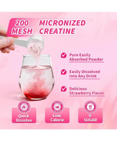 LanranBee Creatine HMB for Women 5g Micronized Creatine Monohydrate Powder with Collagen Pre Workout Supplement for Muscle Support Energy & Endurance Sugar Free,Strawberry Flavor 30 Servings - Buy Online on GoSupps.com