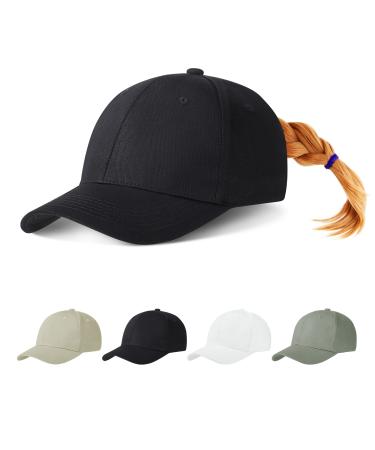 Keloyi basecap women outdoor cap adjustable cap vintage cappy men's ponytail hole vintage leisure cap unit size black