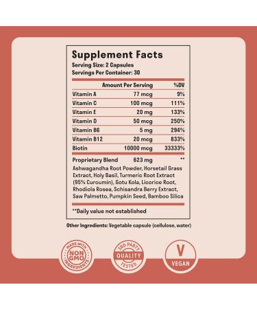 Biotin 10000mcg with Vitamins & Adaptogens for Hair Growth - 60 Capsules - Buy Online on GoSupps.com