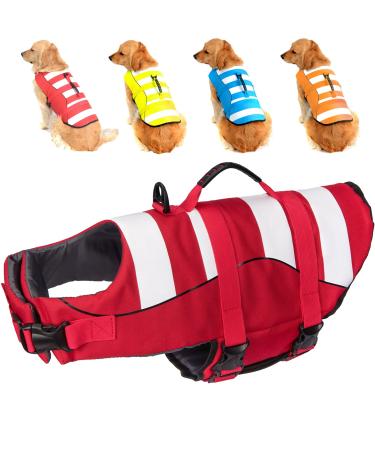Fragralley Dog Life Jacket Safety Vests for Swimming Superior Buoyancy & Rescue Handle High Visibility Medium Dog Life Preserver Lifesaver Coat for Summer (M (Chest Girth: 19.7"-25.6") Bright Red)