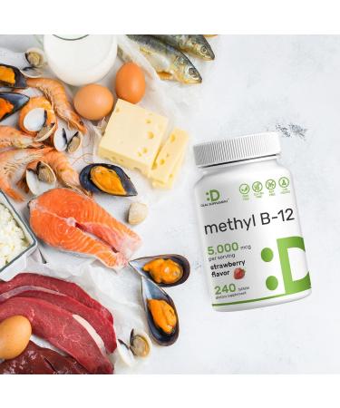 DEAL SUPPLEMENT Methyl B-12 Vitamins 5000mcg 240 Chewable Tablets | Strawberry Flavored for Energy & Brain Health | Vegetarian & GMO Free - Buy Online on GoSupps.com