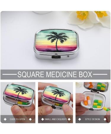 Decorative Tropical Palm Tree Print Pill Box - 2 Compartment Portable Pill Organizer for Medicine - Ideal for Pocket or Purse - Buy Online on GoSupps.com