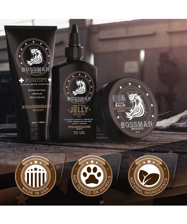 Bossman Essentials Beard Kit for Men - Beard Oil, Jelly, Fortifying Conditioner, Cream, and Balm - Grooming Growth Care Accessories (Stagecoach) - Buy Online on GoSupps.com