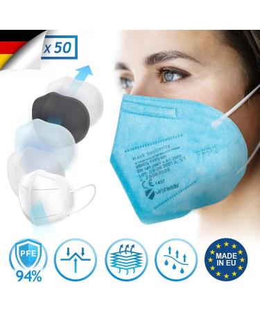 Virshields FFP2 Mundsprung Mask - PFE 94% VFE 99.99% EN 149 Certified 5 Layers Bulk 30 Pack - Blue Breathing & Protective Half Mask Made in EU - Buy Online on GoSupps.com