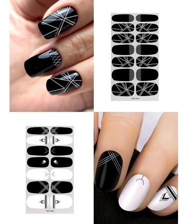 EBANKU Black White Full Wraps Nail Stickers 12 Sheets Flower Butterfly Retro Pattern Decals French Classic Simple Self Adhesive Decals for Girl Women Nails Art DIY Decoration (Leaves) - Buy Online on GoSupps.com