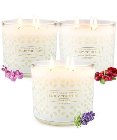 Candles for Home Scented, 3 Pack 3 Wick Large Jar Soy Candle with Lid, 14.5oz Lavender & Berries & Orange Blossom Aromatherapy Candle Gift Set Bath and Body Works Candles