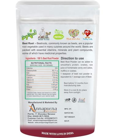 Nutranix eln Beet Root Powder (Dietary Fiber) - Pack of 100 GM - Buy Online on GoSupps.com
