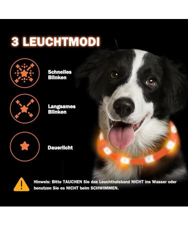 Nepfaivy Luminous Hand Hund USB Charging Dog Collar Waterproof LED Collar with Adjustable Length & 3 Safety Lighting Modes Orange Silicone for Dogs - Buy Online on GoSupps.com