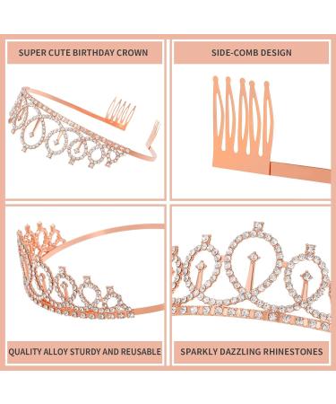 Personalized Birthday Sash & Crown Set for Women - Birthday Cake Toppers & Gift Kit - Rhinestone Hair Accessories - Rose Gold - Buy Online on GoSupps.com