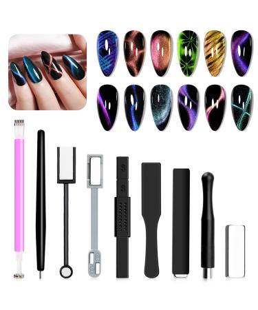 SUPWEE Cat Eye Magnet for Nails 9PCS Magnet Nail Tool for Cat Eye Gel Nail Polish Multi-Function Double-Head Mangtic Stick for 9D Strip Galaxy Cat Eye Nail Art Design DIY Home Manicure CT-9PCS