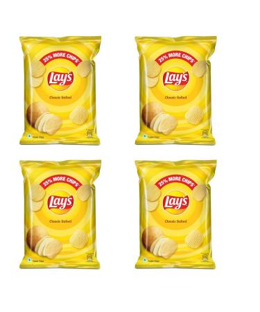 Lays & Kurkure Various Flavours Perfect Snack for Tea Time - Combination of Spice & Crunch Taste Up Your Life With Namkeen - Work Home Or School (Pack of 4 Lay's Classic salted Flavour)