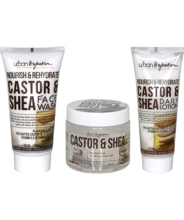 Urban Hydration Castor and Shea Cleanser  Face Lotion and Facial Mask Set | Combats Dry Skin  Detoxes  Cleanses and Hydrates  Anti-Aging Benefits For All Skin Types  Leaves Skin Glowing and Smooth