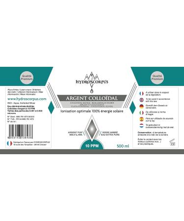 Hydroscorpus Colloidal silver 500 ml 100 natural Optimal ionization 100 solar energy 10 ppm Made in France 100 compostable products - Buy Online on GoSupps.com