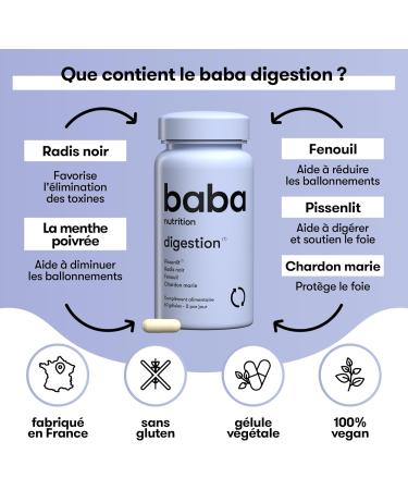Baba Nutrition Digestion Supplement | 6 Plant Complex to Improve Digestion & Bloating | Black Radish Fennel Milk Thistle Dandelion | 60 Capsules - Buy Online on GoSupps.com