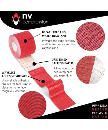 NV Compression Kinesiology Tape | 5m Roll for Exercise, Sports & Injury Recovery - Red - Buy Online on GoSupps.com
