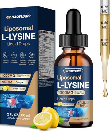 Liposomal L-lysine 1000MG Liquid Drops 13-in-1 Lysine Supplements Monolaurin Olive Leaf Extract with Vitamin C B6 D3 B12 & Zinc for Collagen Lip skin & Immune Support for Kids & Adults 2oz - Buy Online on GoSupps.com