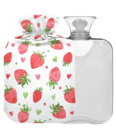 NAANLE hot water bottle with cover strawberry watercolor transparent hot water bottle hot water bottle for relief for back pain handfoot warmers neck-hot and cold therapy 1 l 1l